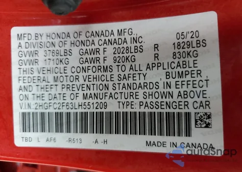 2020 Honda Civic Lx from USA, damaged, VIN 2HGFC2F63LH551209